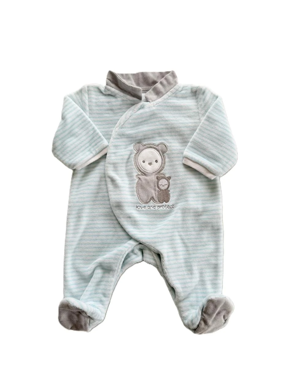 Pyjama velours bleu ouverture devant Obaibi naissance
